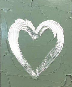"My Lucky Heart" White & Green Pop Oil Painting on Wood with White Floater Frame