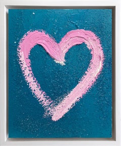 "My Magical Heart" Green + Pink Pop Oil Painting Wood White Floater Frame