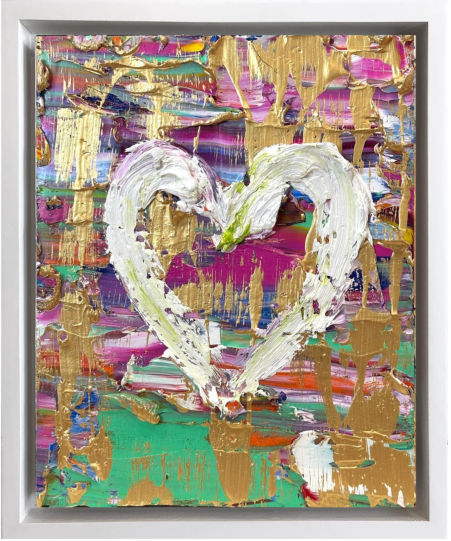 Cindy Shaoul Abstract Painting - "My Magical Mystery Tour Heart" Pop Art Oil Painting with White Floater Frame
