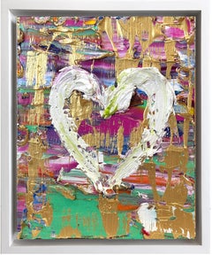 « My Magical Mystery Tour Heart », peinture à l'huile pop art avec cadre flottant blanc