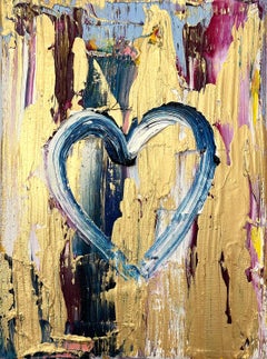 "Mi corazón magnético" Pintura al óleo contemporánea multicolor y marco flotante blanco