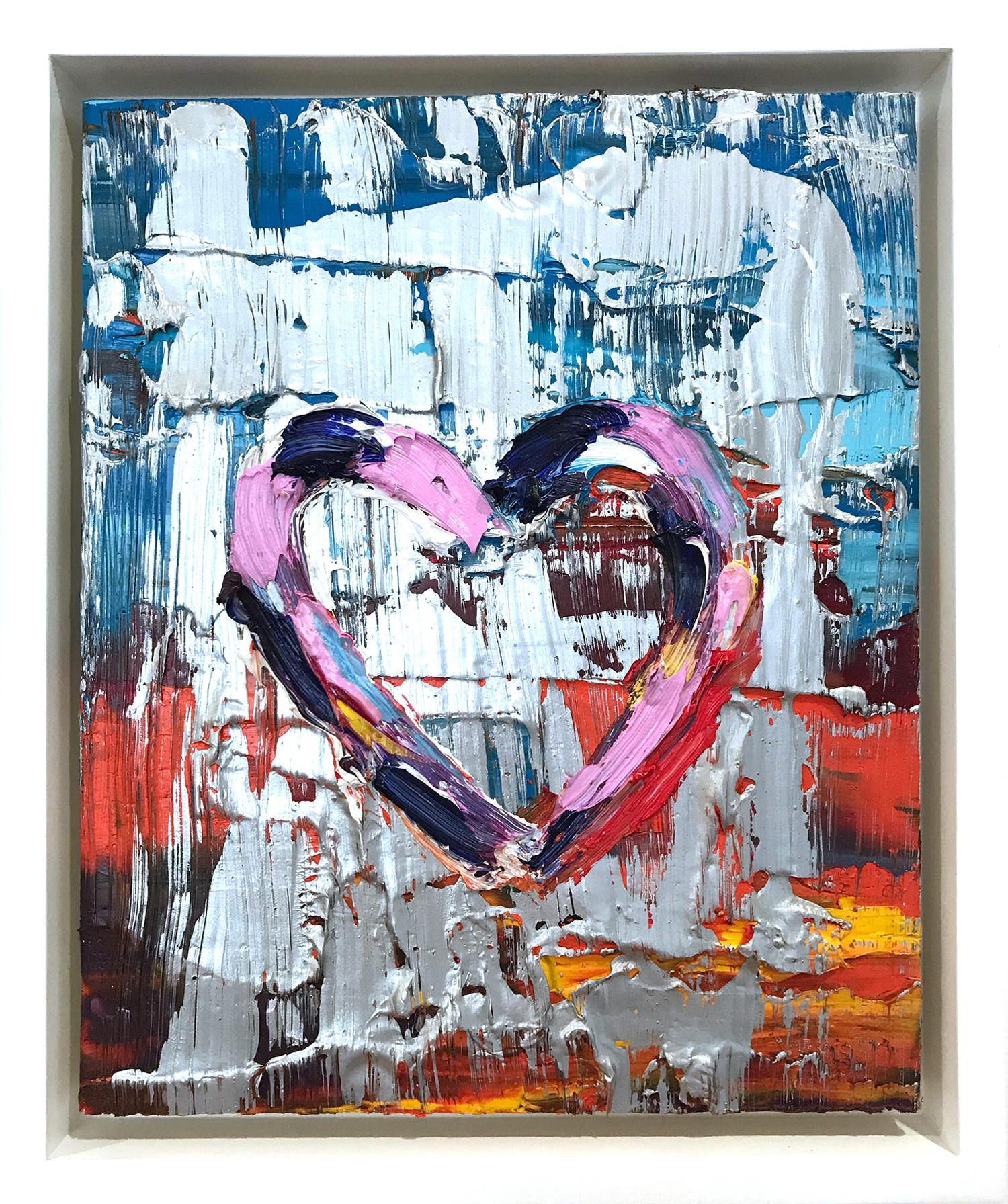 "My Malibu Sunset Heart" Contemporary Multicolored and Silver Oil Painting