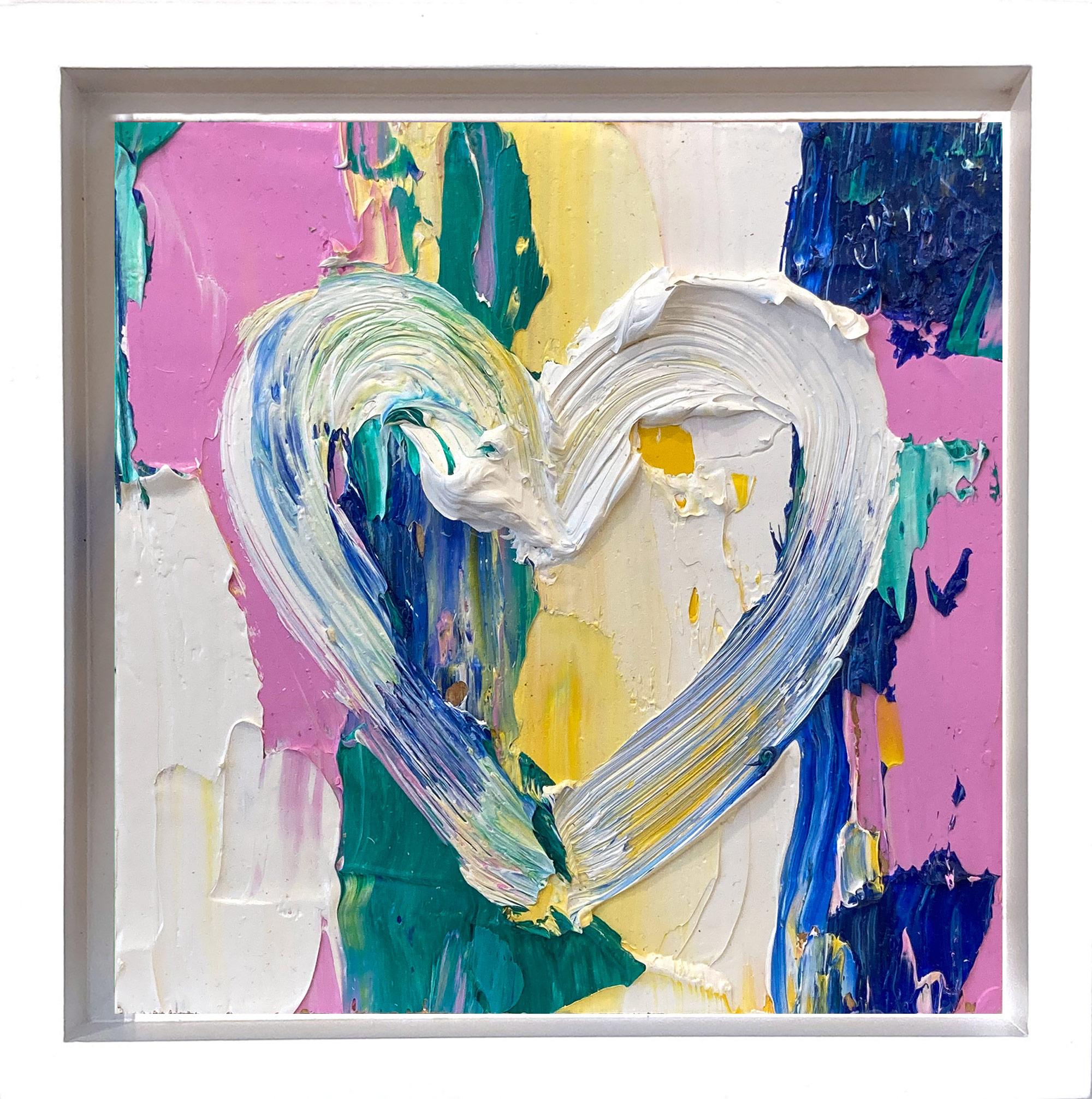 Abstract Painting Cindy Shaoul - "My Manolo Blahnik Heart" Peinture à l
huile pop art colorée dans un cadre flottant blanc