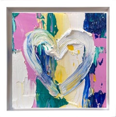 "My Manolo Blahnik Heart" Peinture à l
huile pop art colorée dans un cadre flottant blanc
