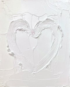 "My Marshmallow Heart" White Oil Painting on Wood with White Floater Frame