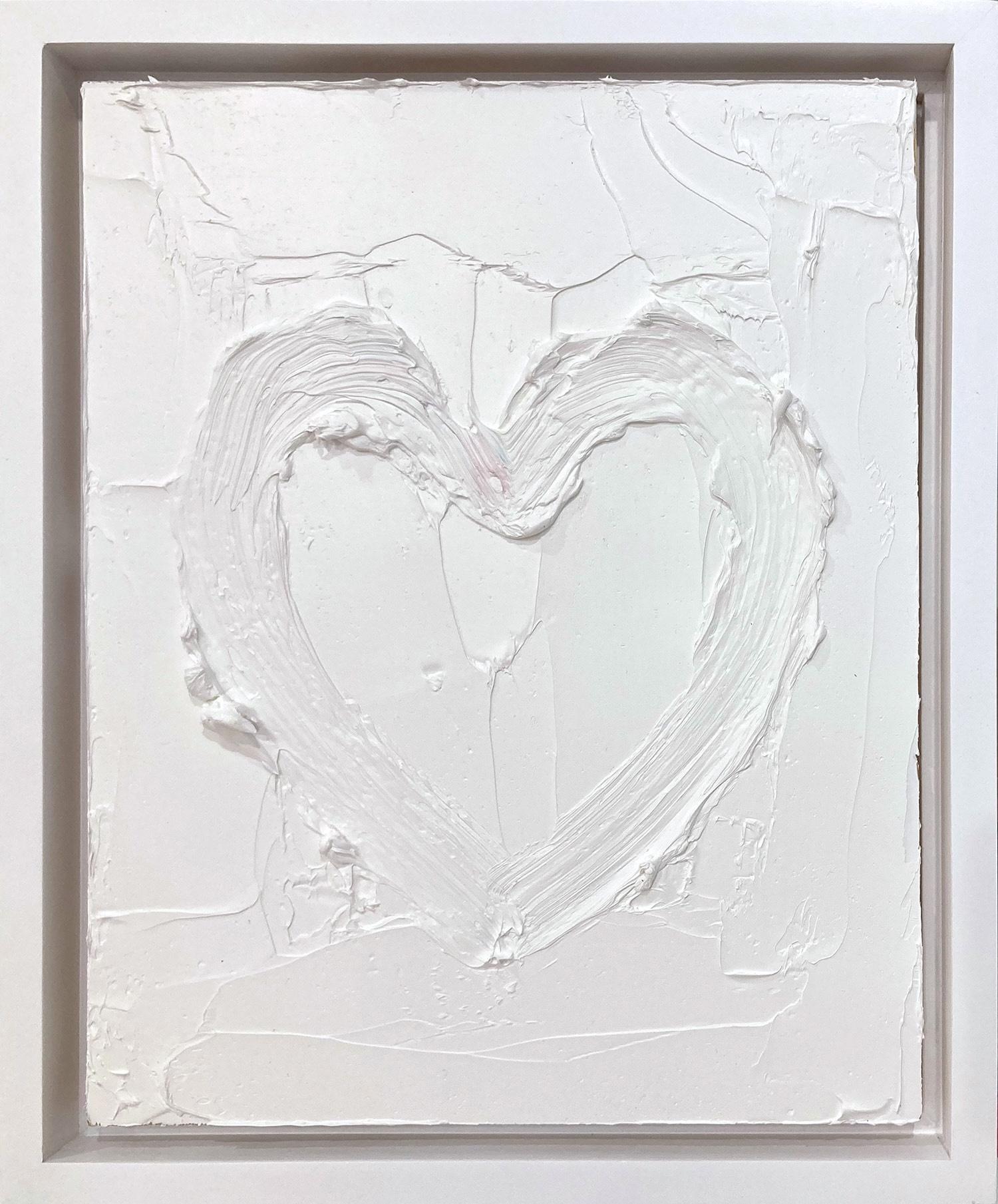 Abstract Painting de Cindy Shaoul - "Mi corazón de malvavisco" Pintura al óleo blanca sobre madera con marco flotante blanco