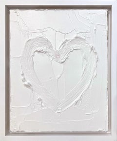 "My Marshmallow Heart" White Oil Painting on Wood with White Floater Frame
