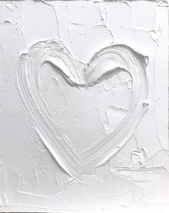 "My Cloud 9 Heart" White Pop Oil Painting on Wood with White Floater Frame