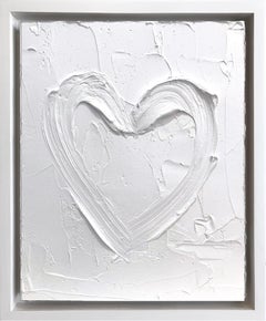 "My Cloud 9 Heart" White Pop Oil Painting on Wood with White Floater Frame