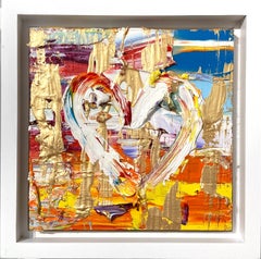 "My Rising Star Heart" Colorful Abstract Oil Painting with Floater Frame