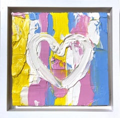 ""My Memory Lane Heart" - Peinture à l'huile abstraite colorée avec cadre flottant