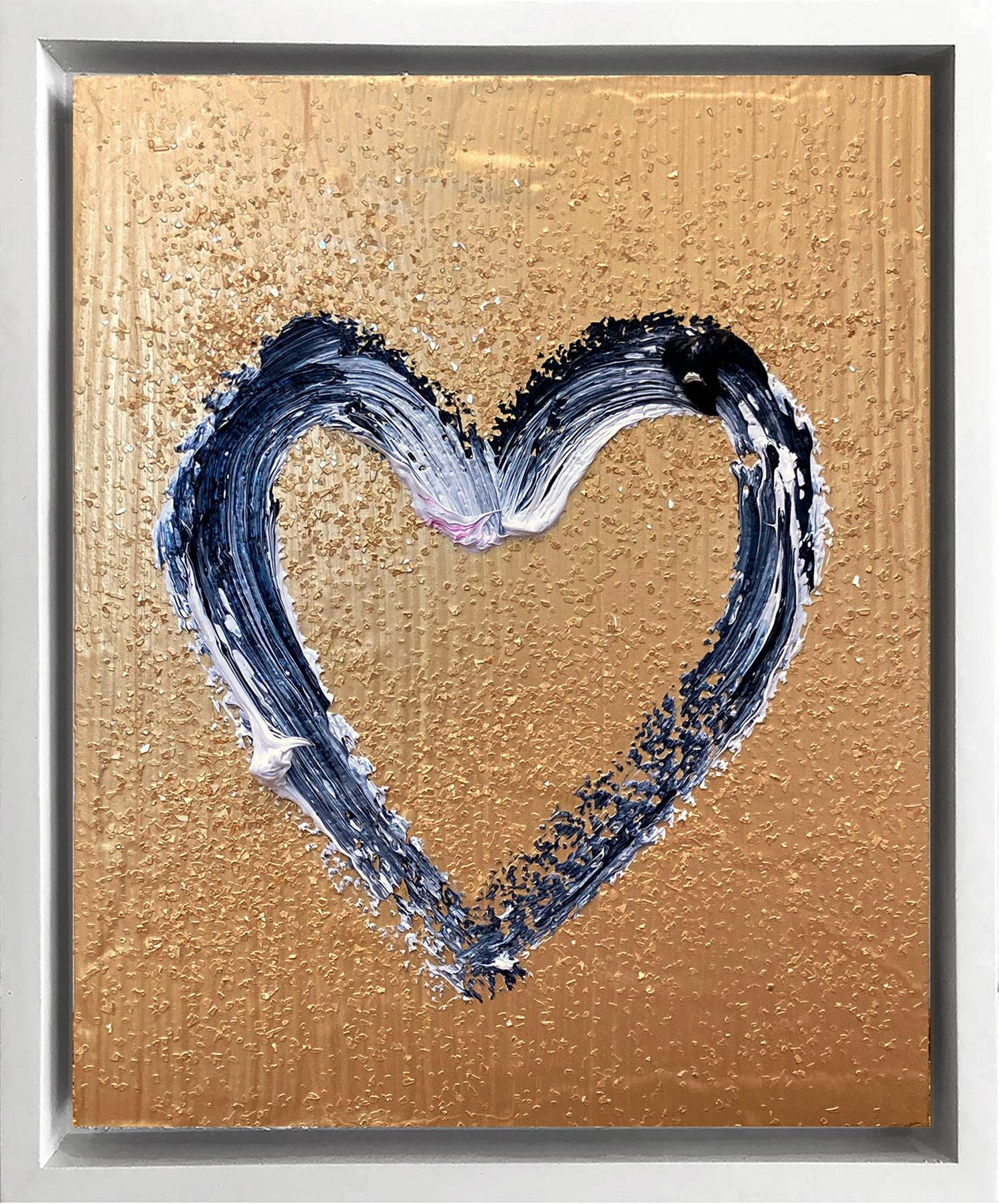 "My Met Gala Heart" Peinture à l'huile contemporaine Pop Wood avec cadre flottant blanc