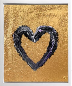 "My Met Gala Heart" Gold and Black Contemporary Pop Oil Painting w Floater Frame