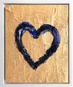 "My Met Gala Heart " Gold Contemporary Pop Art Oil Painting w Floater Frame