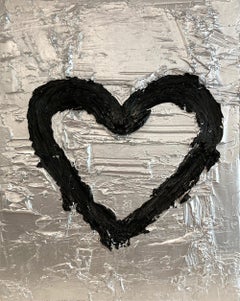 "My Metallic Heart" Pop Art Silver Oil Painting on Wood w White Floater Frame
