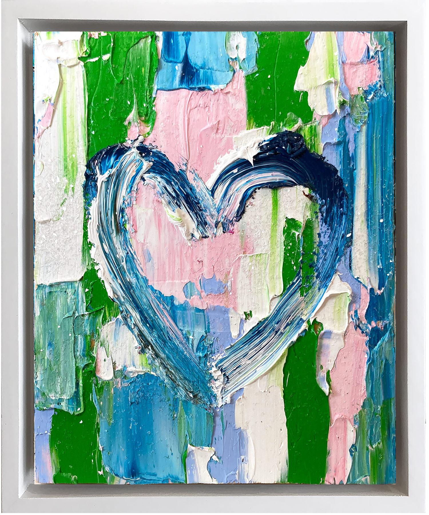 Cindy Shaoul Abstract Painting - "My Miami Beach Heart" Colorful Pop Art Oil Painting with White Floater Frame