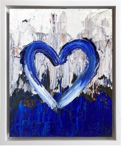 "My Aspen Heart" Contemporary Blue & White Oil Painting with White Floater Frame