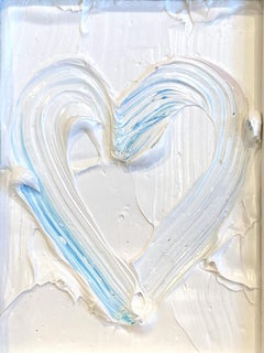 "My Mini Marshmallow Heart" Contemporary White Oil Painting on Wood with Frame