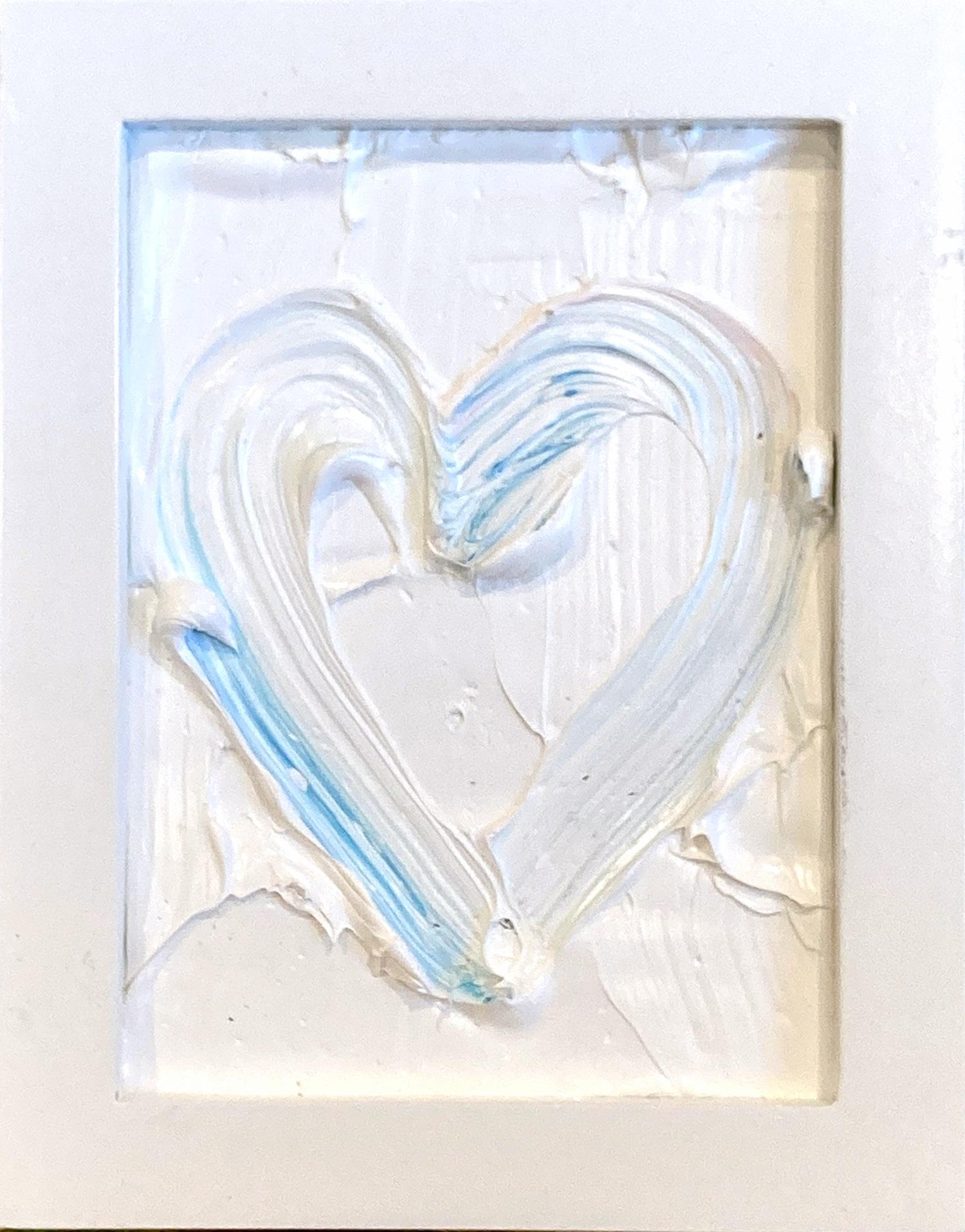 "My Mini Marshmallow Heart" Contemporary White Oil Painting on Wood with Frame