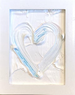 "My Mini Marshmallow Heart" Contemporary White Oil Painting on Wood with Frame