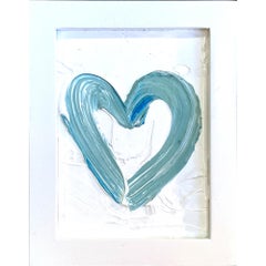 "My Baby Blue Heart" White & Light Green Oil Painting on Wood with Frame