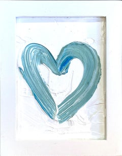 "My Mini Sea Foam Heart" White & Light Green Oil Painting on Wood with Frame