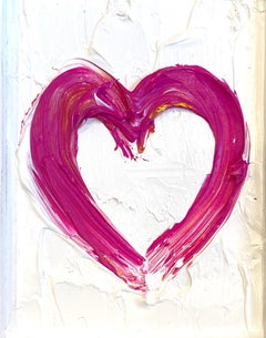 "My Mini Sweet Heart" Pink Contemporary & White Oil Painting on Wood with Frame
