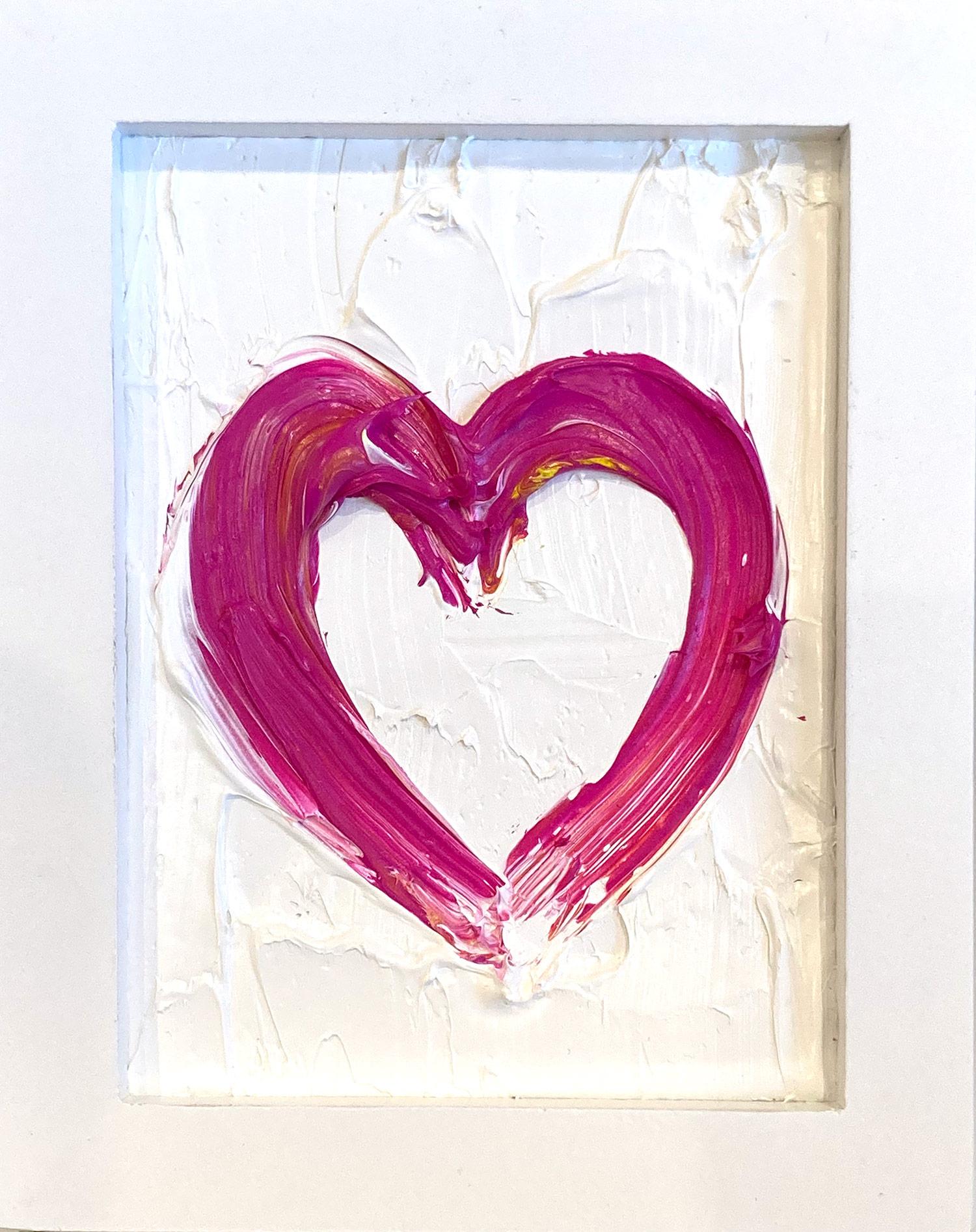 Cindy Shaoul Abstract Painting - "My Mini Sweet Heart" Pink Contemporary & White Oil Painting on Wood with Frame