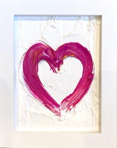 "My Mini Sweet Heart" Pink Contemporary & White Oil Painting on Wood with Frame