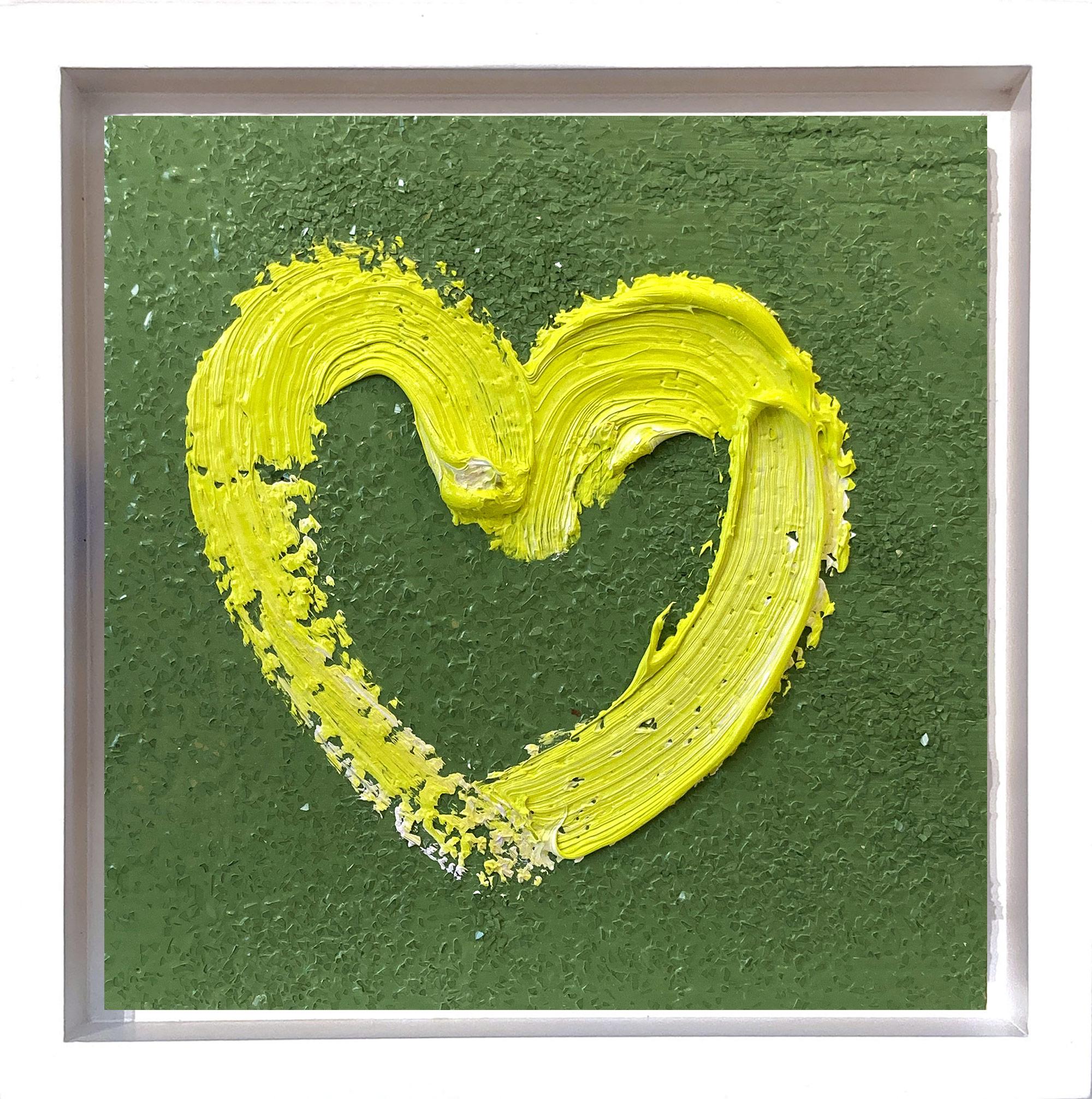 Cindy Shaoul Figurative Painting - "My Mint Chip Heart" Green Pop Art Oil Painting w Diamond Dust in White Frame