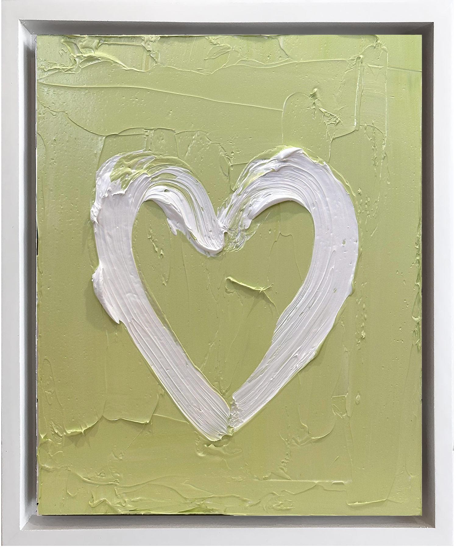 Cindy Shaoul Abstract Painting - "My Mint Chip Heart" Green & White Pop Art Oil Painting w White Floater Frame