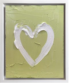 Used "My Mint Chip Heart" Green & White Pop Art Oil Painting w White Floater Frame