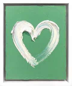"My Mint Chip Heart" Light Fern Green Oil Painting Wood with White Floater Frame