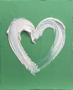 "My Mint Chip Heart" Light Fern Green Oil Painting Wood with White Floater Frame