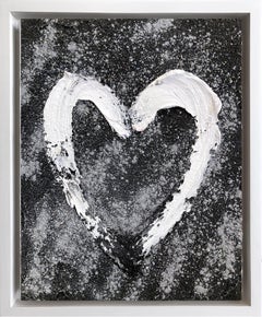 "My Moon Dust Heart" Contemporary Pop Oil Painting Wood White Floater Frame