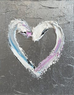 "My Moon River Heart" Silver Pop Art Oil Painting with White Floater Frame