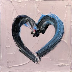 "My Nirvana Heart" Dusty Rose & Black Pop Art Oil Painting White Floater Frame