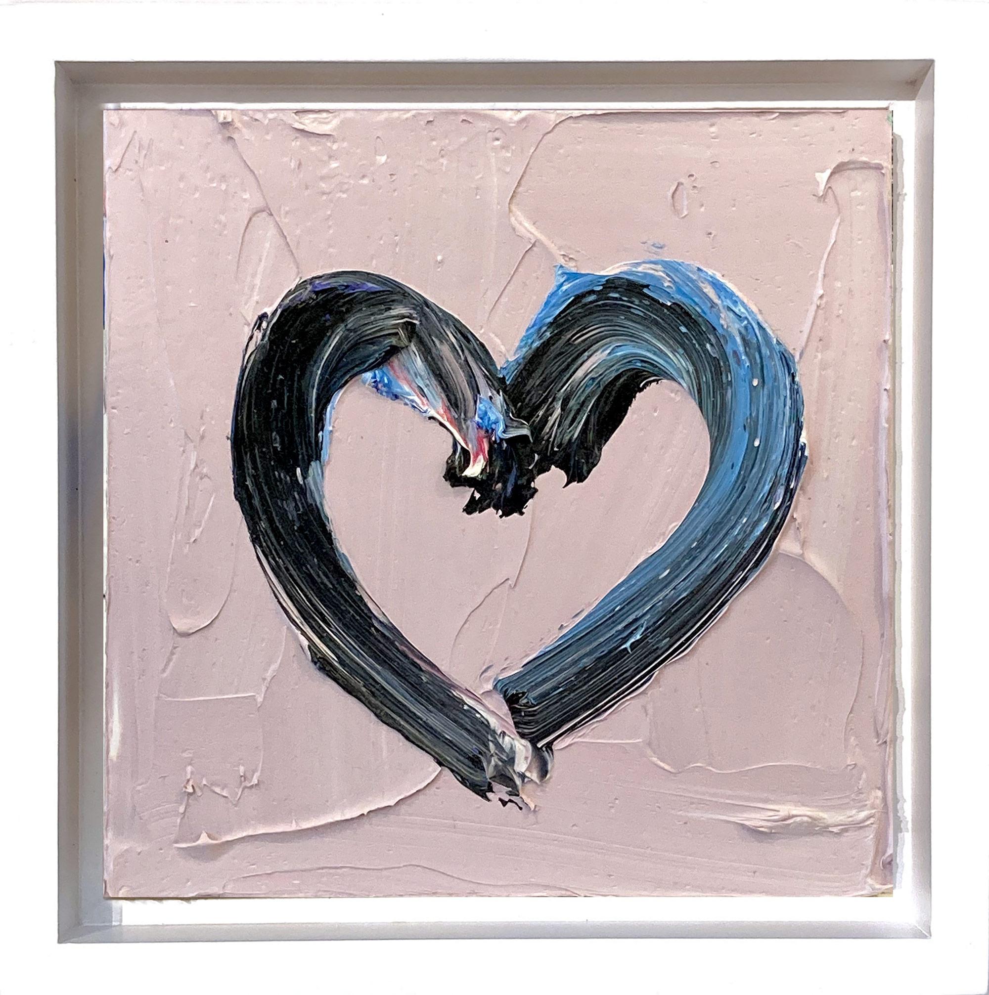 Figurative Painting de Cindy Shaoul - "Mi Corazón Nirvana" Pintura al Óleo Pop Art Púrpura y Negro Marco Flotante Blanco