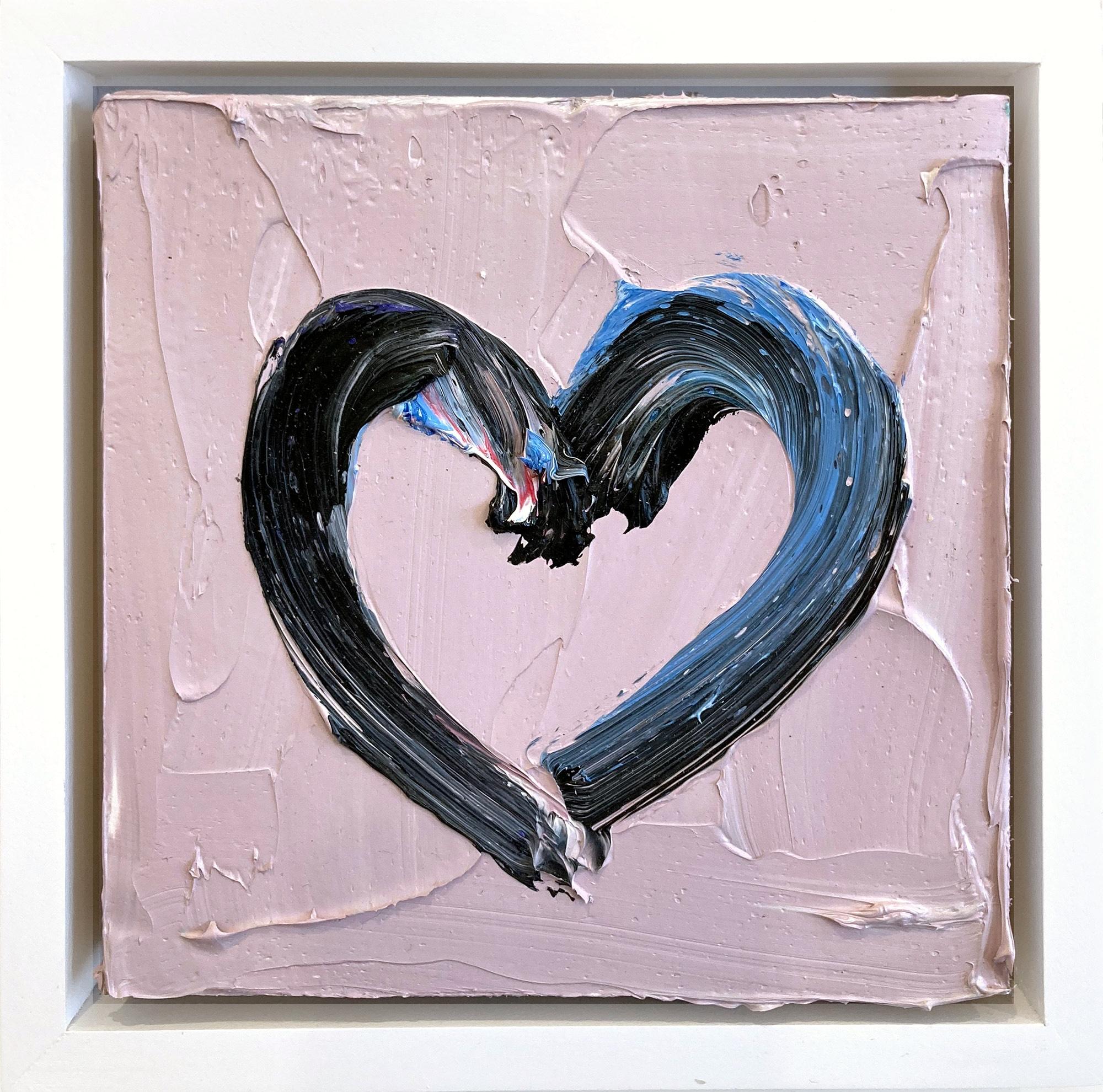 Cindy Shaoul Figurative Painting - "My Nirvana Heart" Dusty Rose & Black Pop Art Oil Painting White Floater Frame
