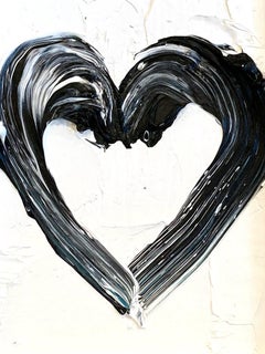 "My Noir Mini Heart" Black & White Contemporary Oil Painting with Frame