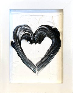"My Noir Mini Heart" Black & White Contemporary Oil Painting with Frame
