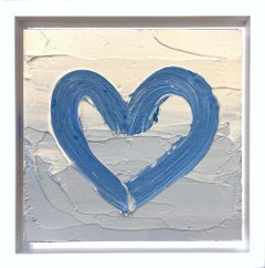 "My Nothing But Blue Skies Heart" Pop Art Oil Painting with White Floater Frame