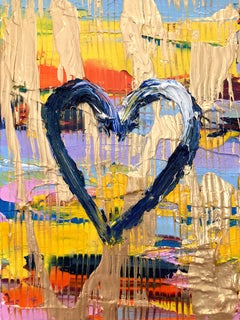"My Old School Heart" Multicolor Gold Contemporary Oil Painting & Floater Frame