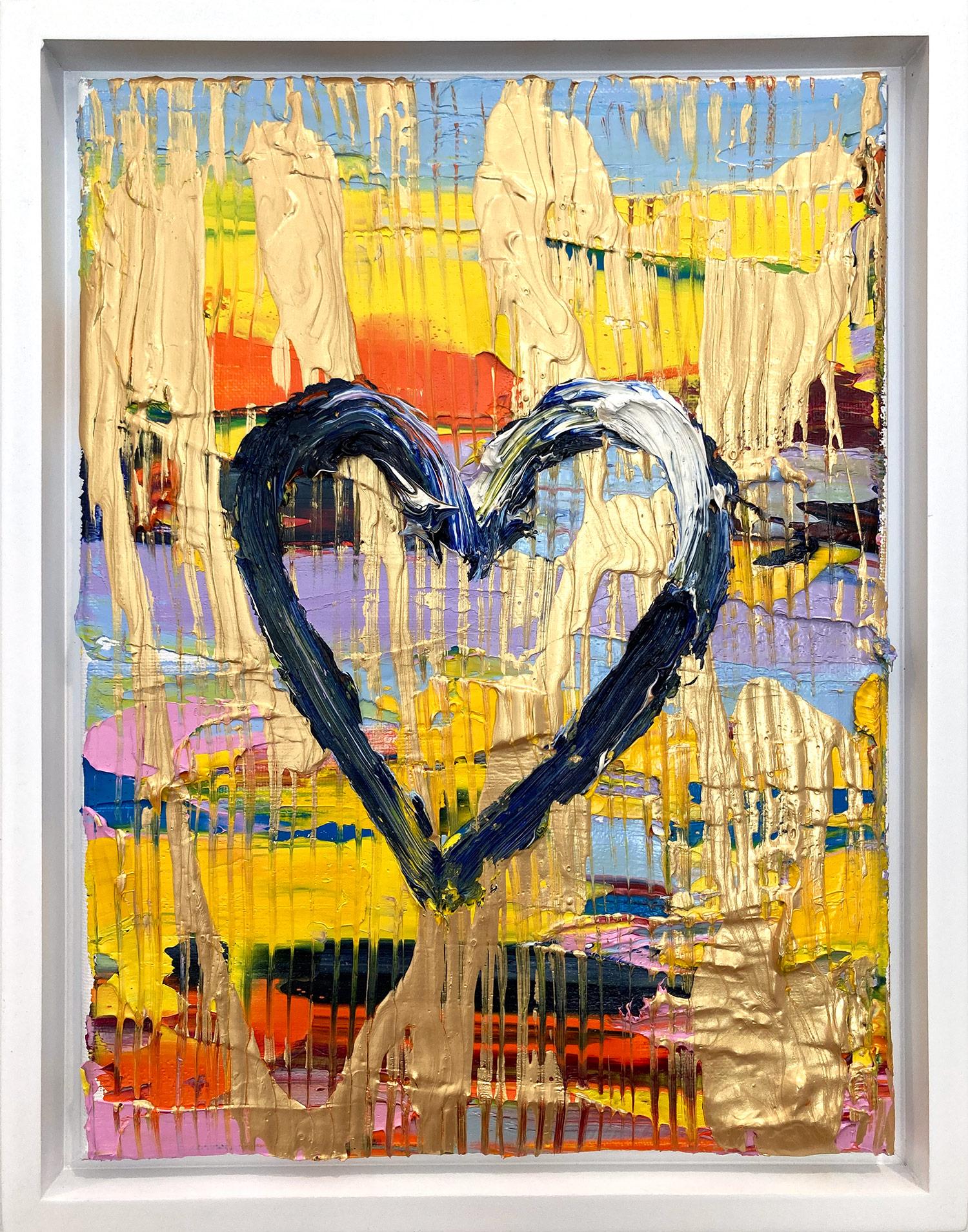 Cindy Shaoul Abstract Painting - "My Old School Heart" Multicolor Gold Contemporary Oil Painting & Floater Frame