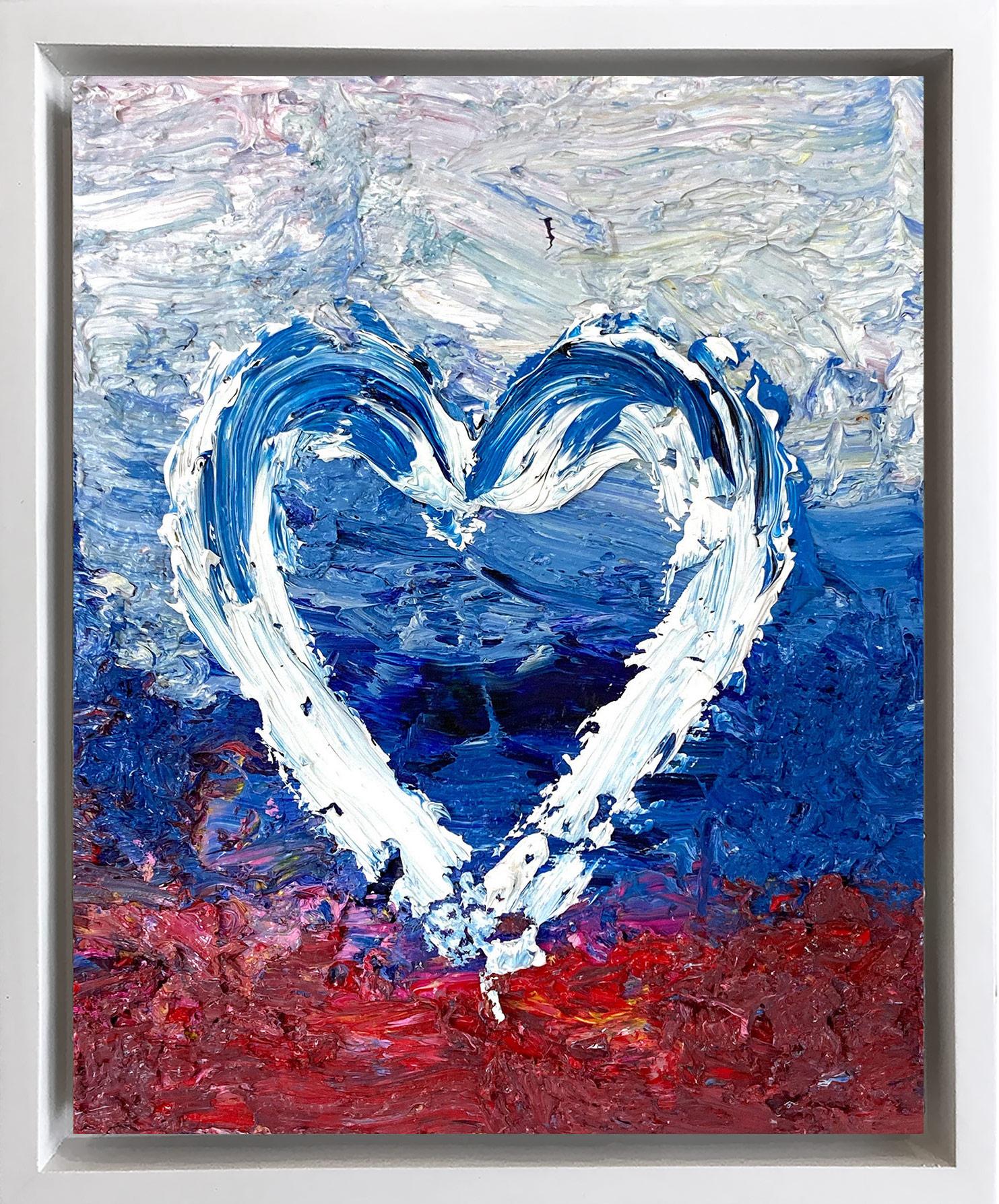 Cindy Shaoul Abstract Painting - "My Sunset Heart" Contemporary Pop Art Oil Painting with Floater Frame