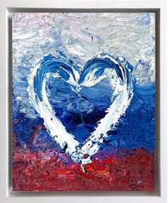"My Sunset Heart" Peinture à l'huile contemporaine Pop Art avec cadre flottant