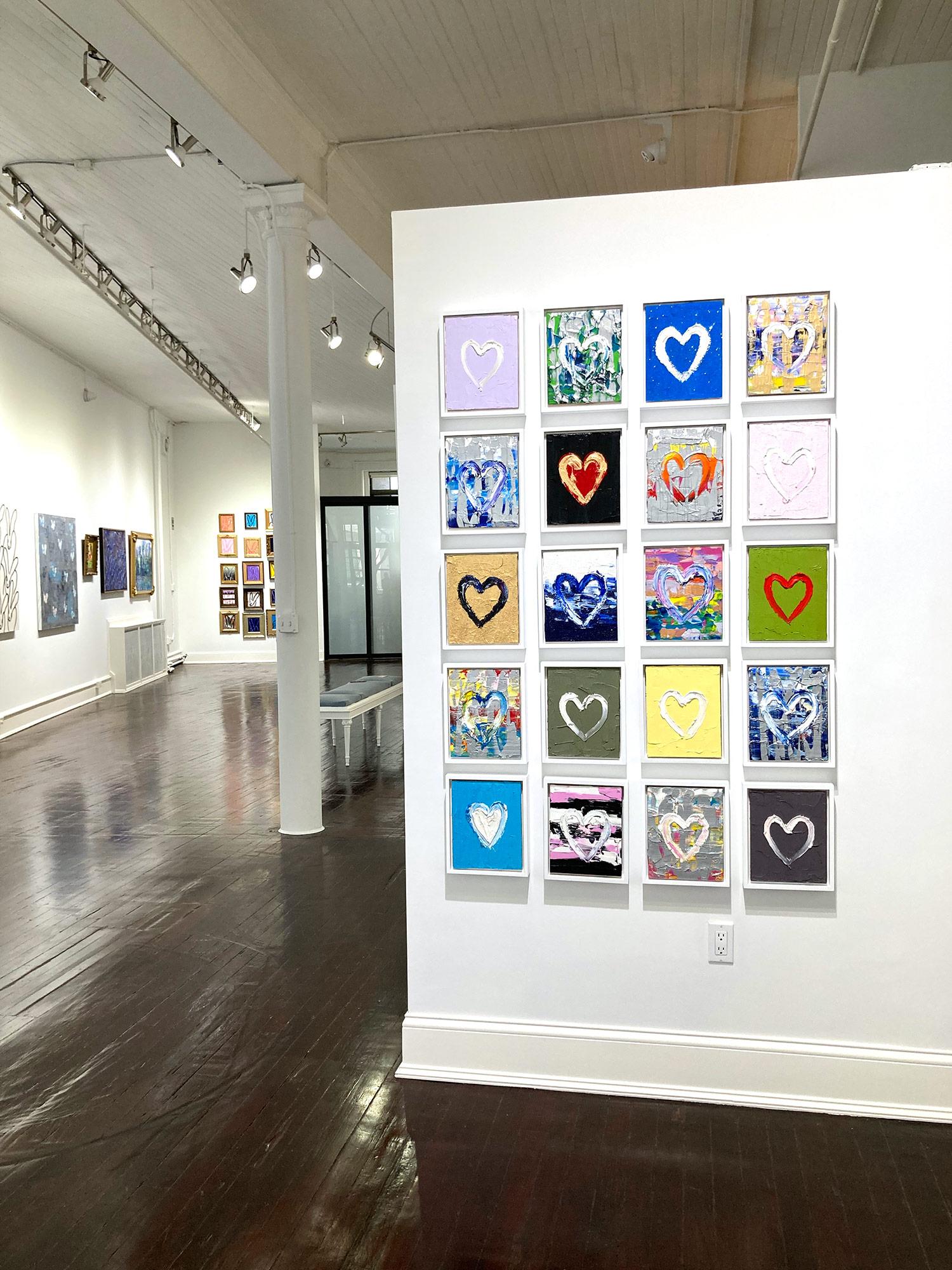 Peinture à l'huile Pop Art multicolore « My Oscar de la Renta Heart » avec cadre flottant blanc en vente 13