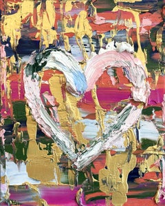 "My Oscar de la Renta Heart" Multicolor Pop Art Oil Painting White Floater Frame