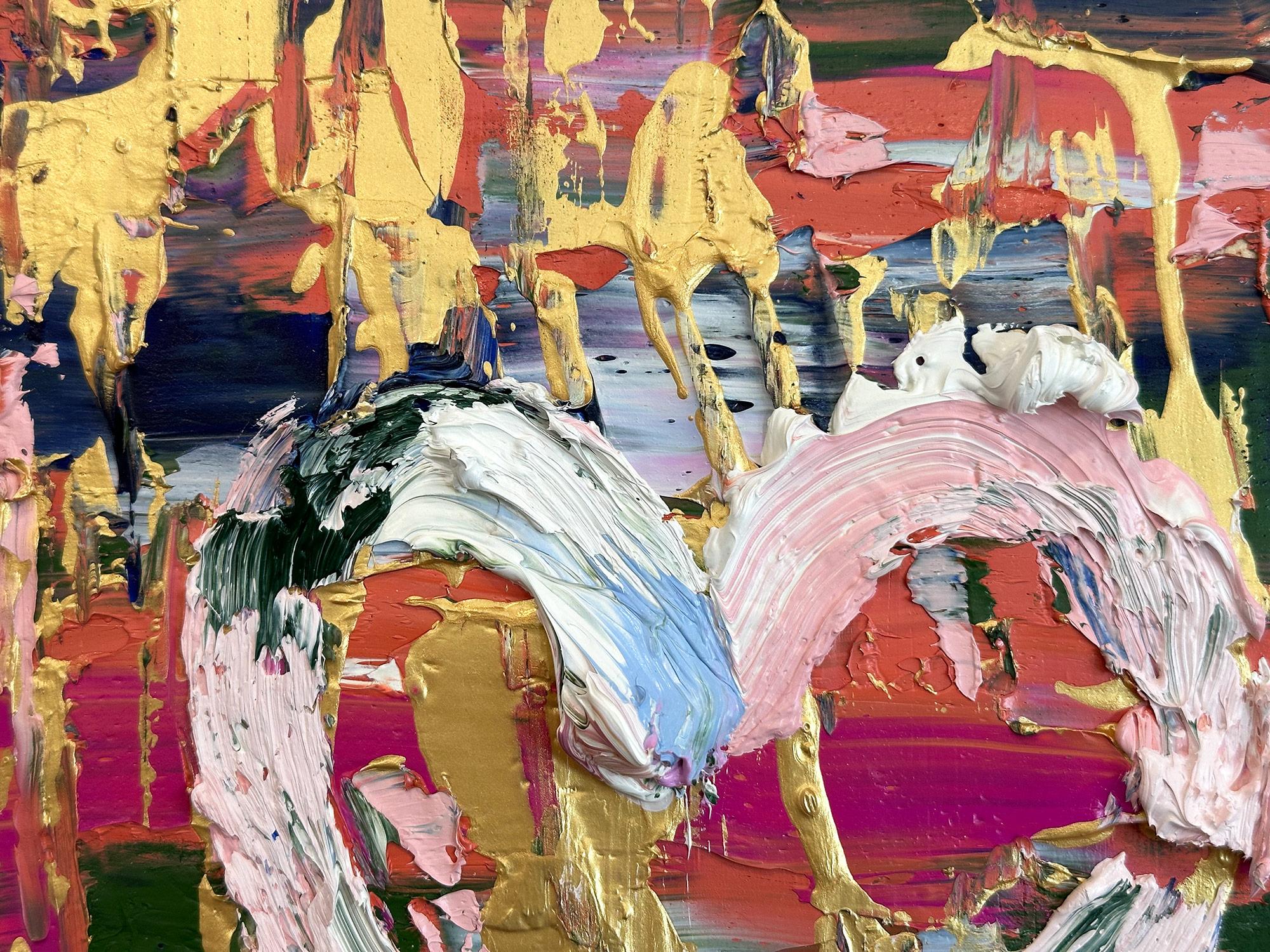 Peinture à l'huile Pop Art multicolore « My Oscar de la Renta Heart » avec cadre flottant blanc - Contemporain Painting par Cindy Shaoul