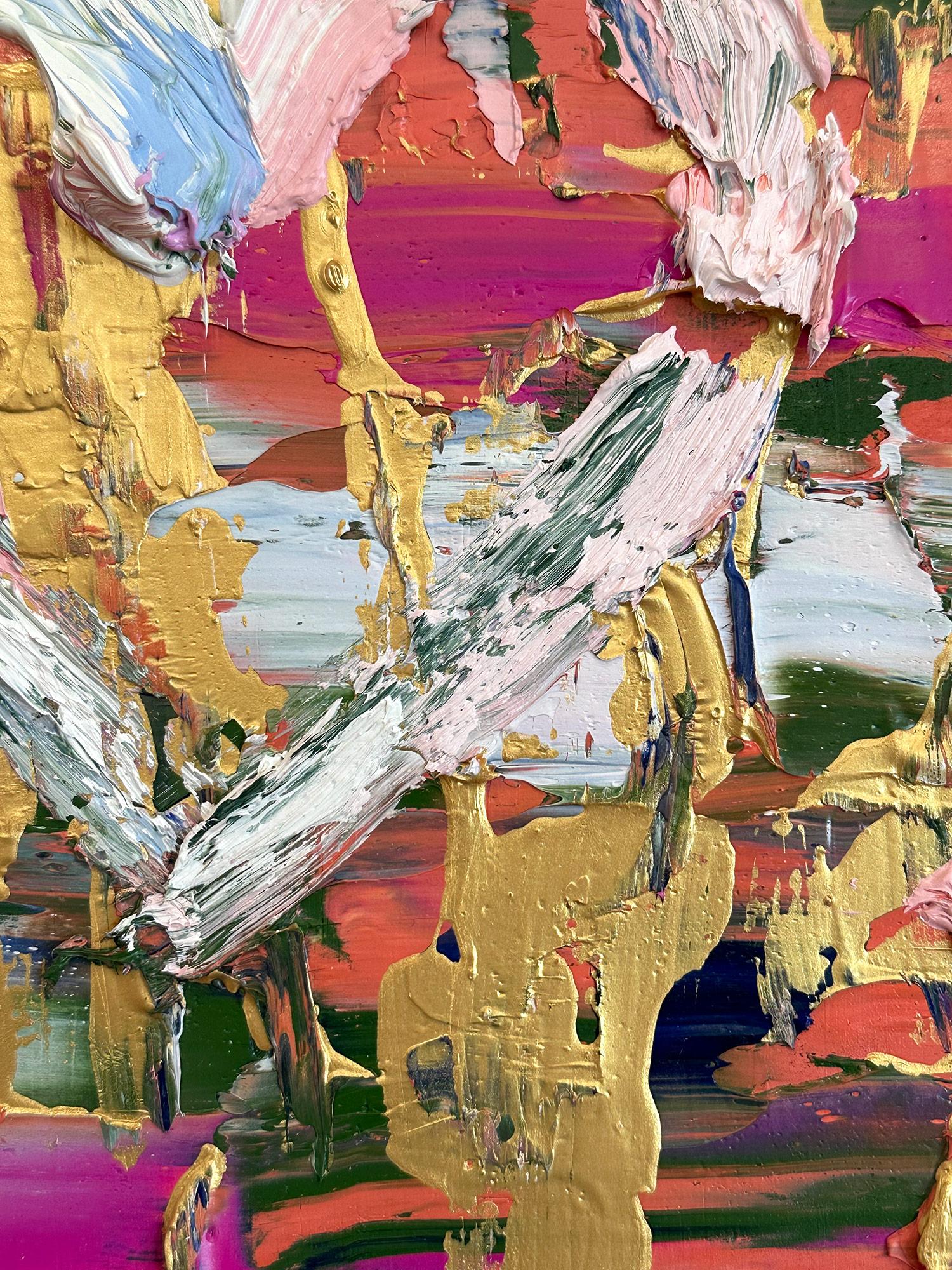 Peinture à l'huile Pop Art multicolore « My Oscar de la Renta Heart » avec cadre flottant blanc en vente 1